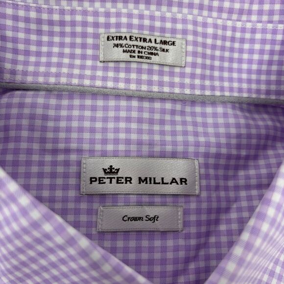 Peter Millar Mens 2XL Crown Soft Purple Gingham Check Long Sleeve Button Shirt - Picture 2 of 4